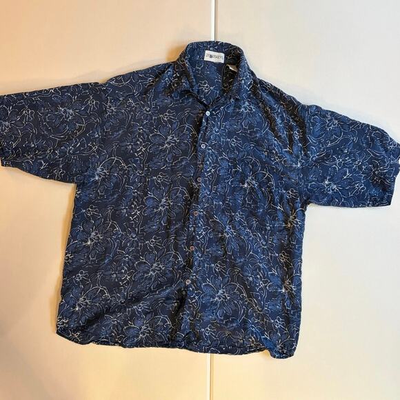 JT Beckett Other - JT Beckett 100% Silk Blue Hawaiian Floral Button Up‎ Shirt M